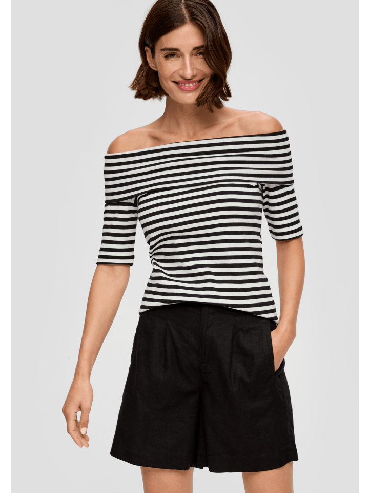 s.Oliver T-Shirt kurzarm in Creme-schwarz günstig kaufen