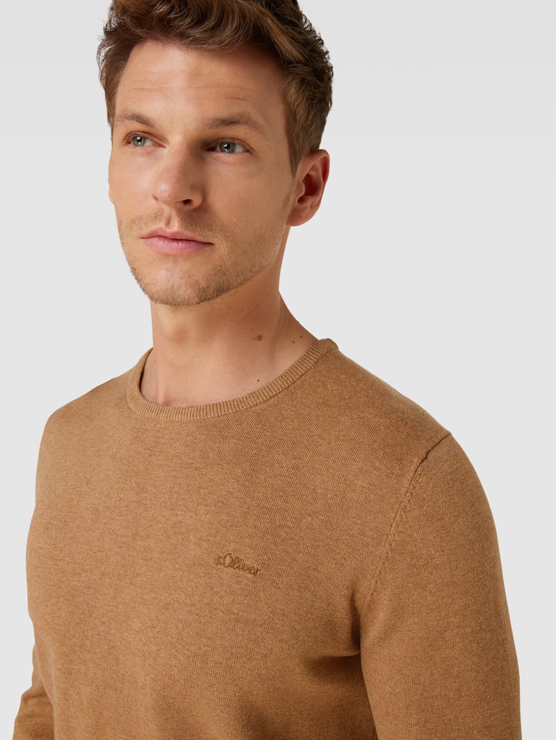 Strickpullover mit Label-Stitching Modell 'BASIC' in beige