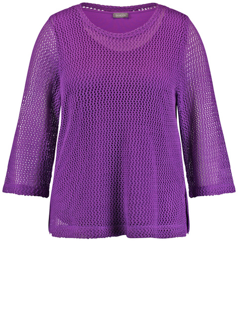 Lochstrick-Pullover mit 3/4 Arm