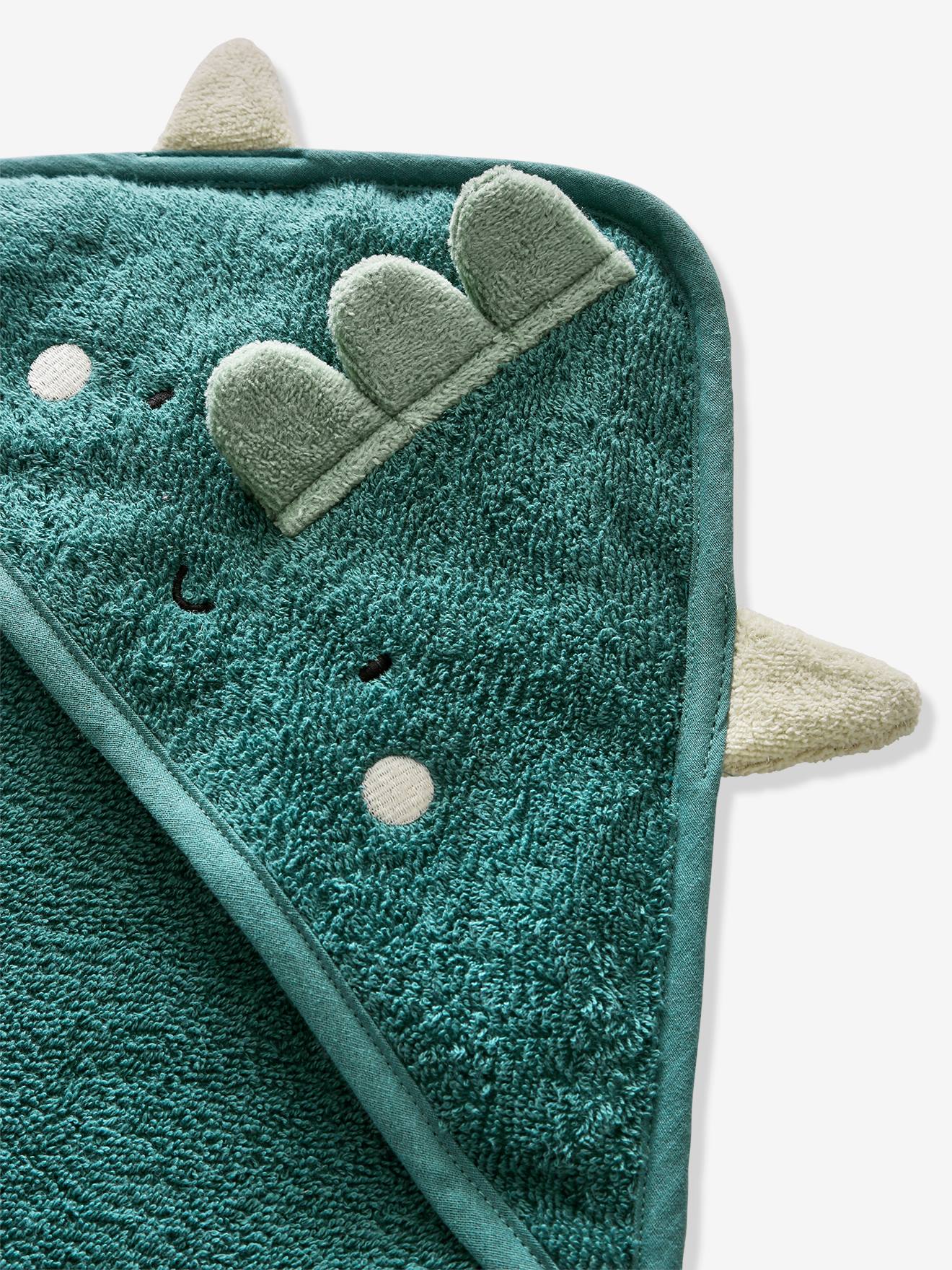 Vertbaudet Baby Kapuzenbadetuch & Waschhandschuh DRACHE - grün