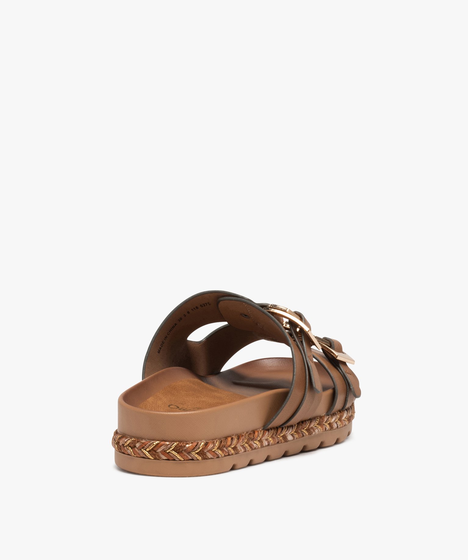 Mules femme à brides et larges boucles métallisées marron | GEMO