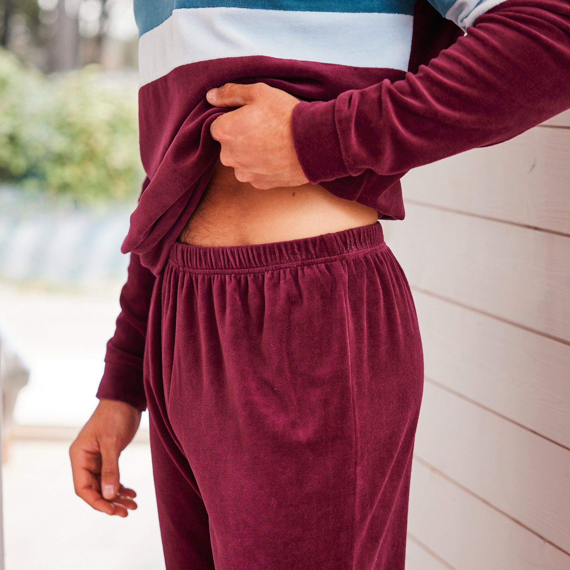 Pyjama tricolore velours manches longues