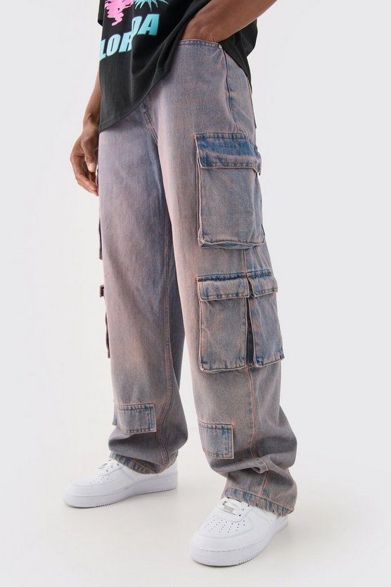 Lockere pinke Jeans mit Cargo-Taschen