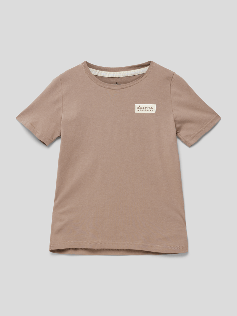 T-Shirt mit Label-Stitching in schokobraun