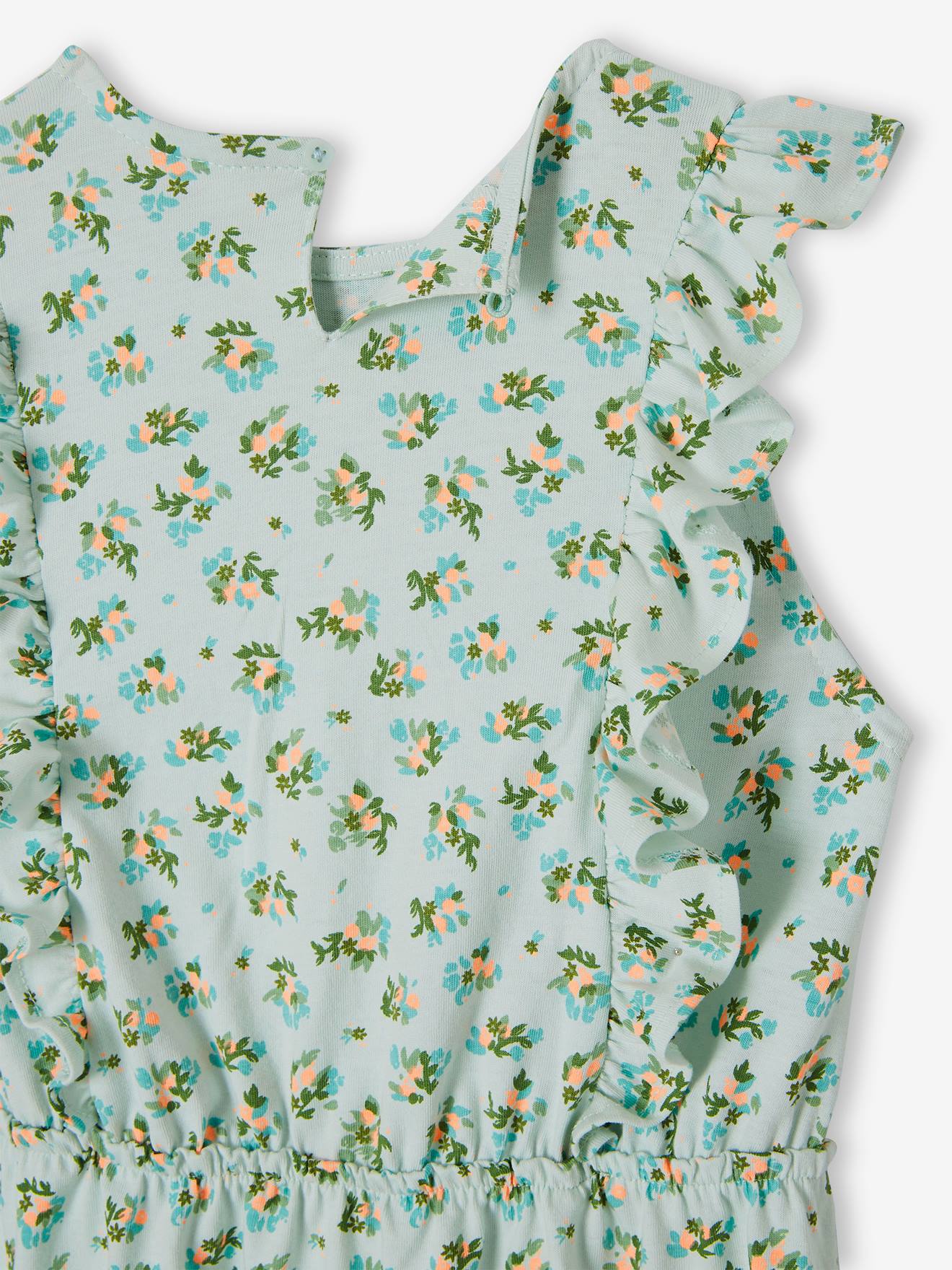 Robe imprimée à volants fille bleu ciel