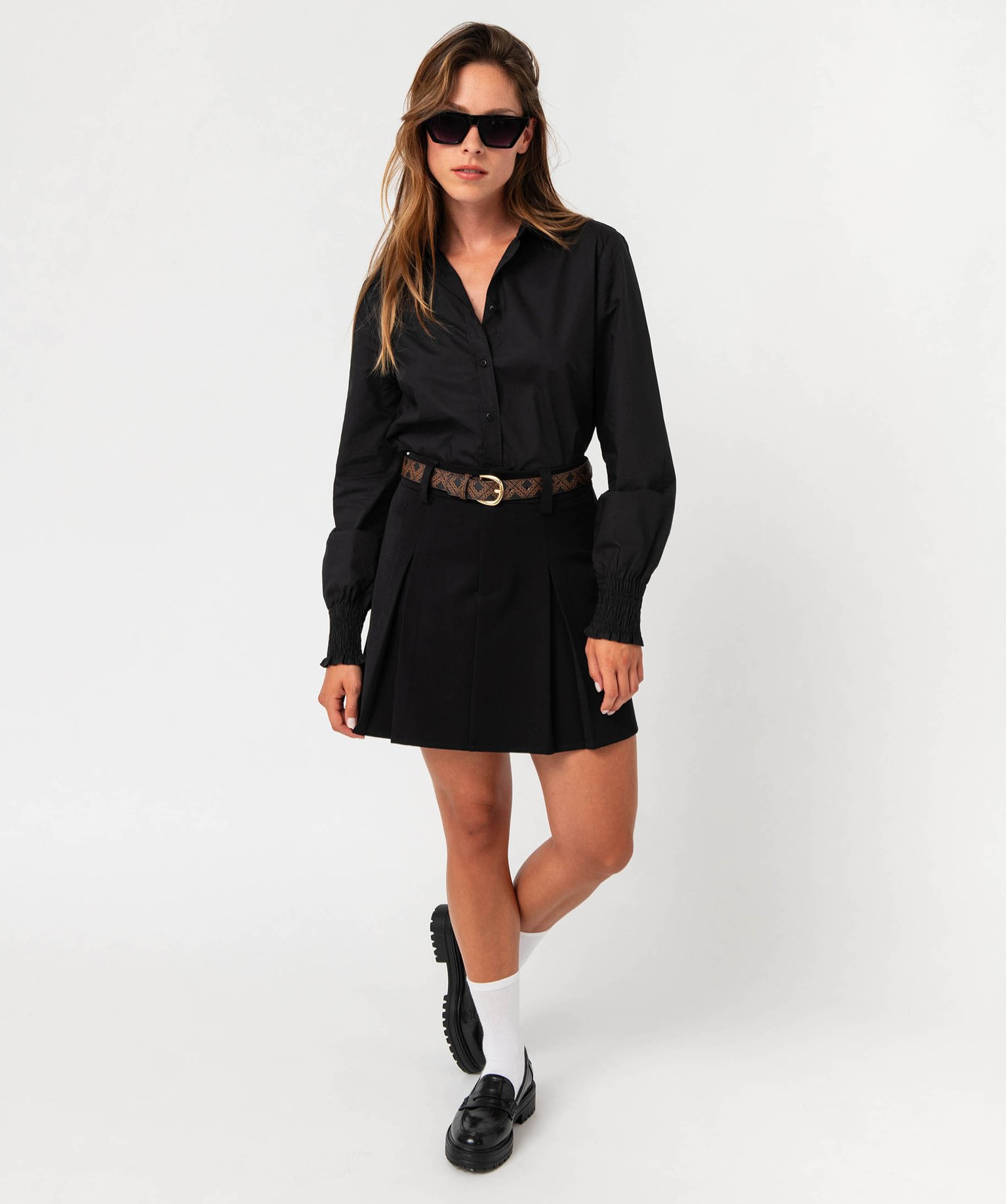 Chemise à manches longues avec poignets smockés femme noir | GEMO