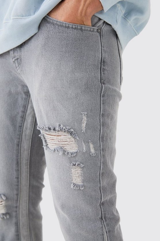 Slim Flare Distressed Panel Jeans