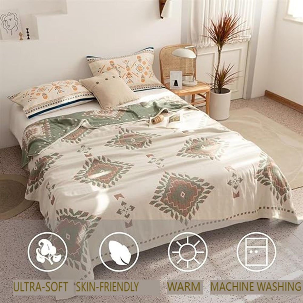 Wohndecke Decke Boho Baumwolle Tagesdecke,Gewebte Kuscheldecke 150×200cm Grün, FELIXLEO
