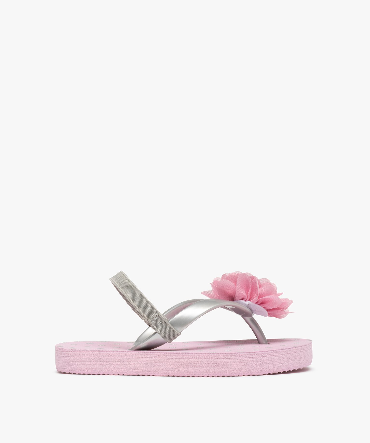 Tongs fille à semelle à pois et fleur en tissu rose | GEMO