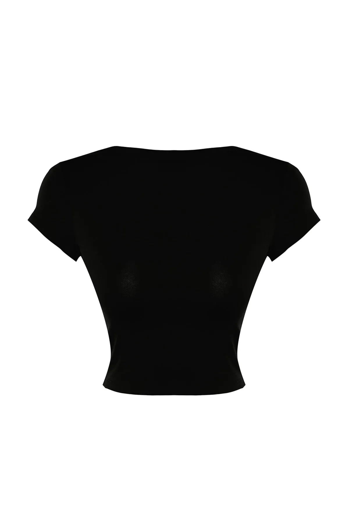 Trendyol Collection  Schwarze, rückenfreie, bauchfreie, dehnbare Strickbluse aus Baumwolle TWOSS23BZ00912