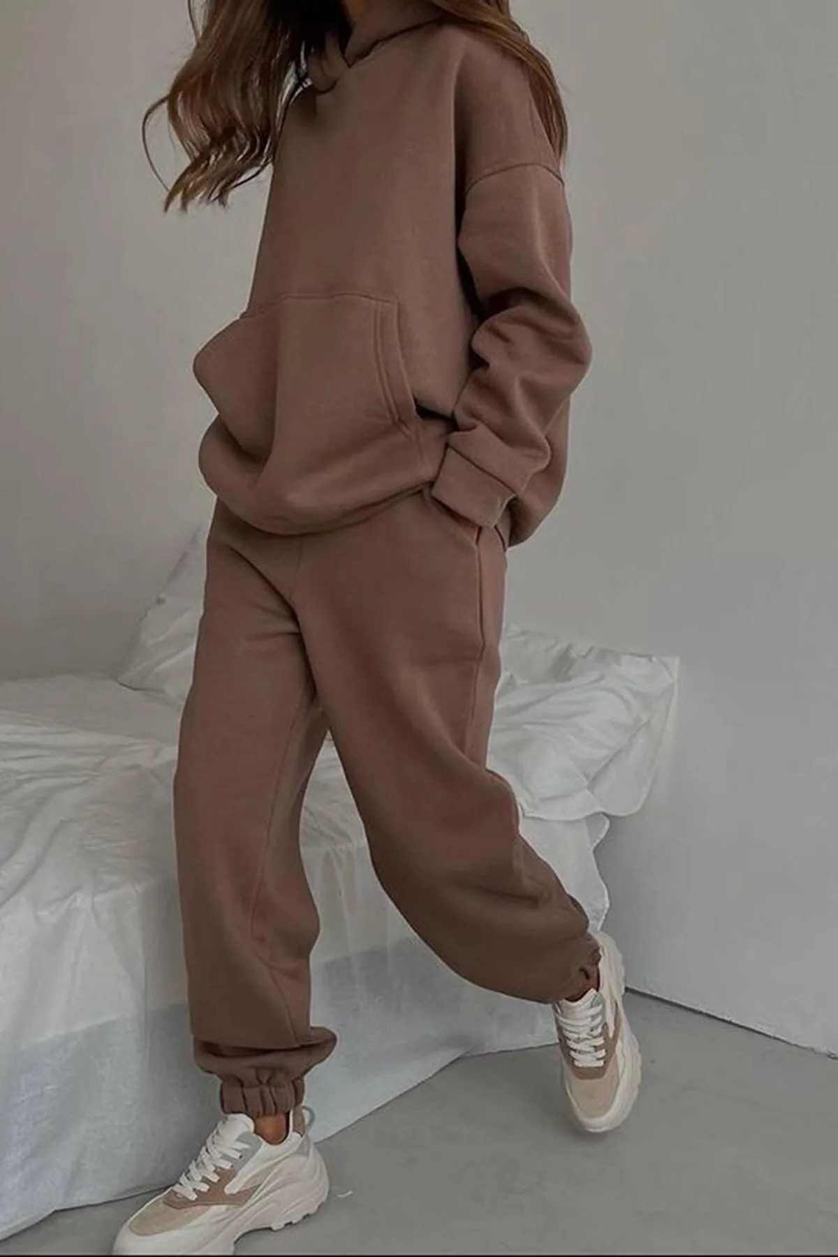 Madmext  Braunes Oversize-Trainingsanzug-Set mit Kapuze für Damen MG1609