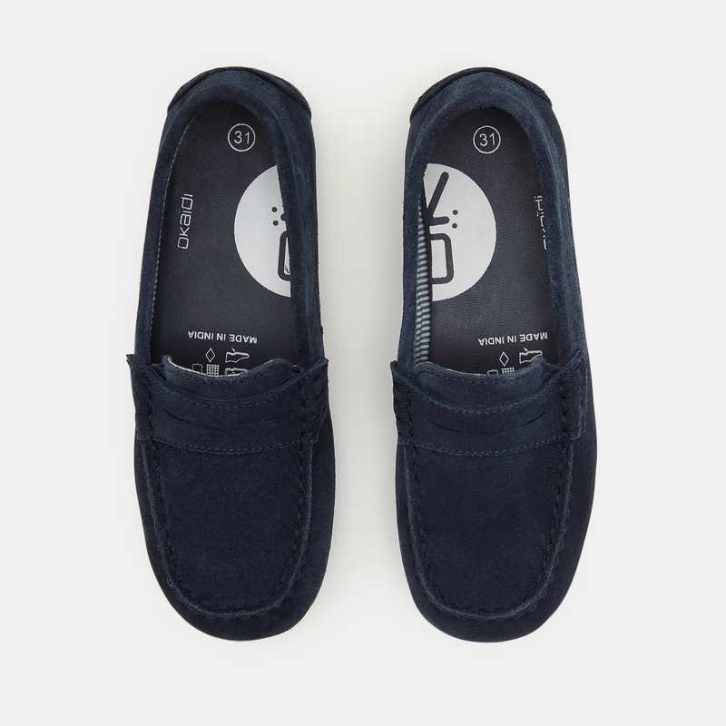 Mocassins croûte de cuir uni bleu garçon
