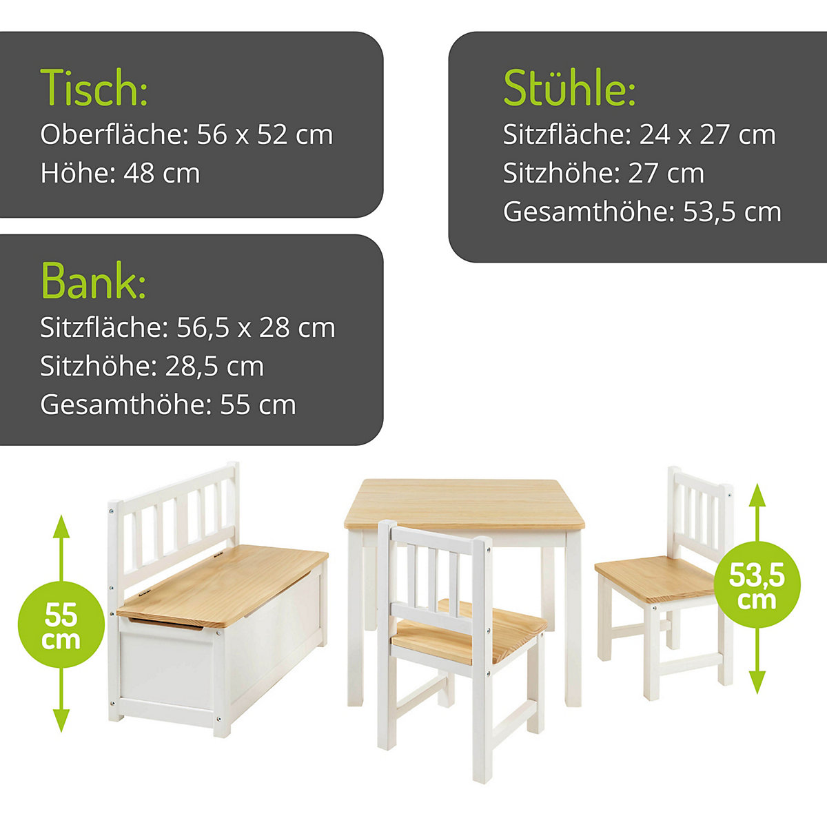 Kindersitzgruppe Anna Natur/Weiß