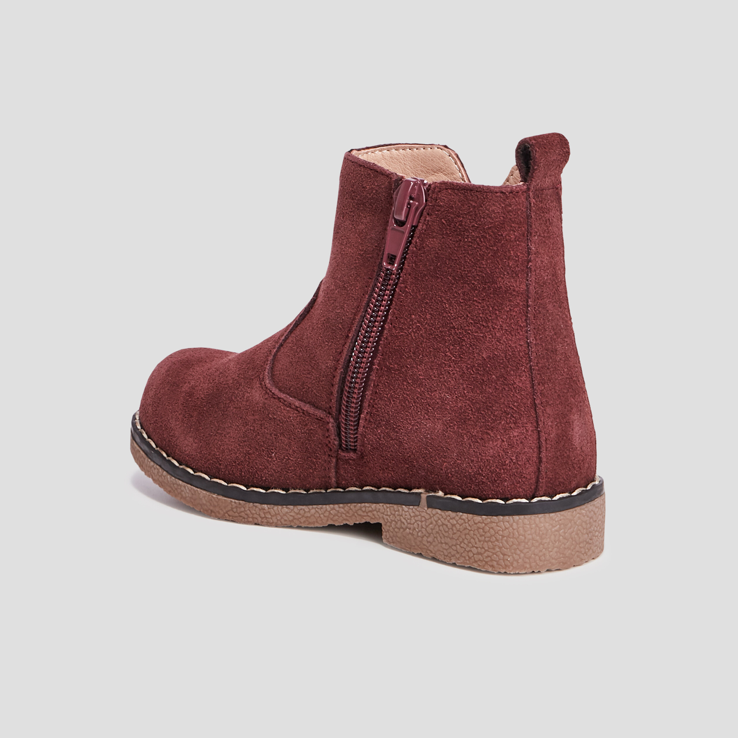 Bottines zippées en cuir bordeaux fille | La Halle