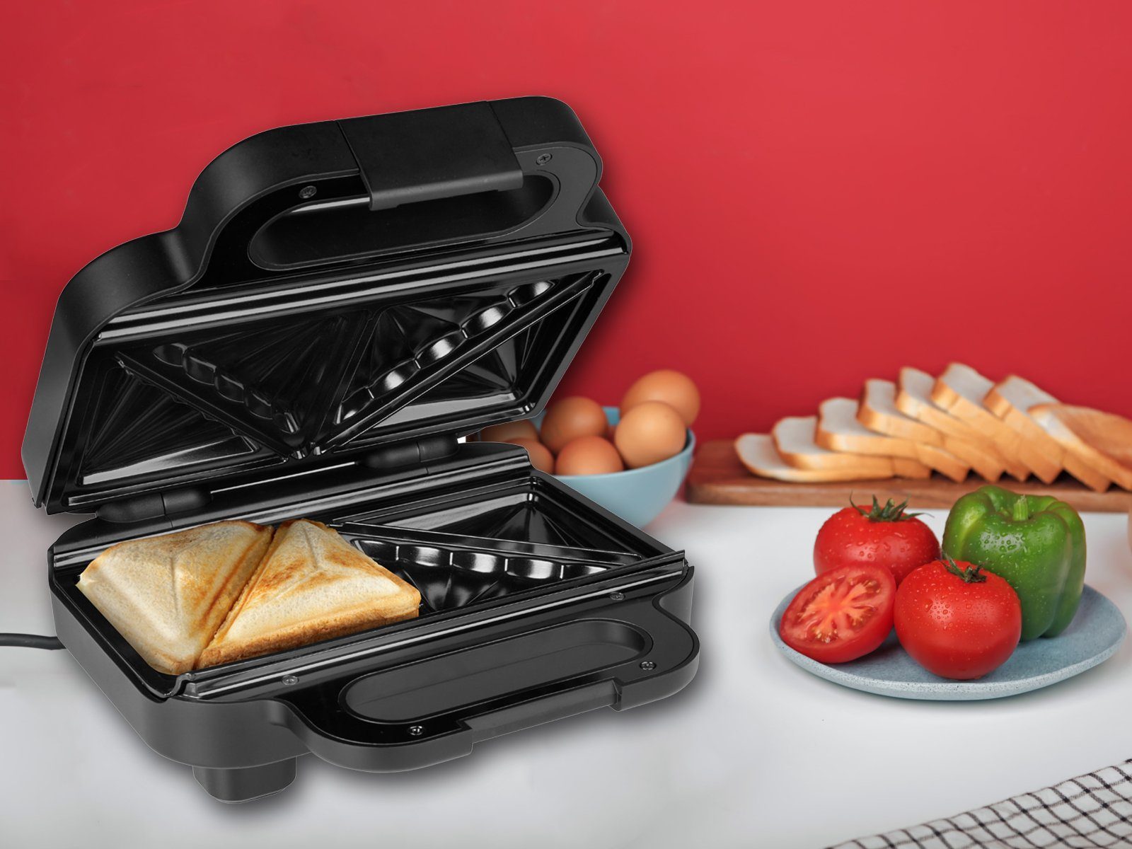 PRINCESS Sandwichmaker, 800 W, Toaster Snack Kontaktgrill Indoorgrill - extra tiefe Platten 22x11cm