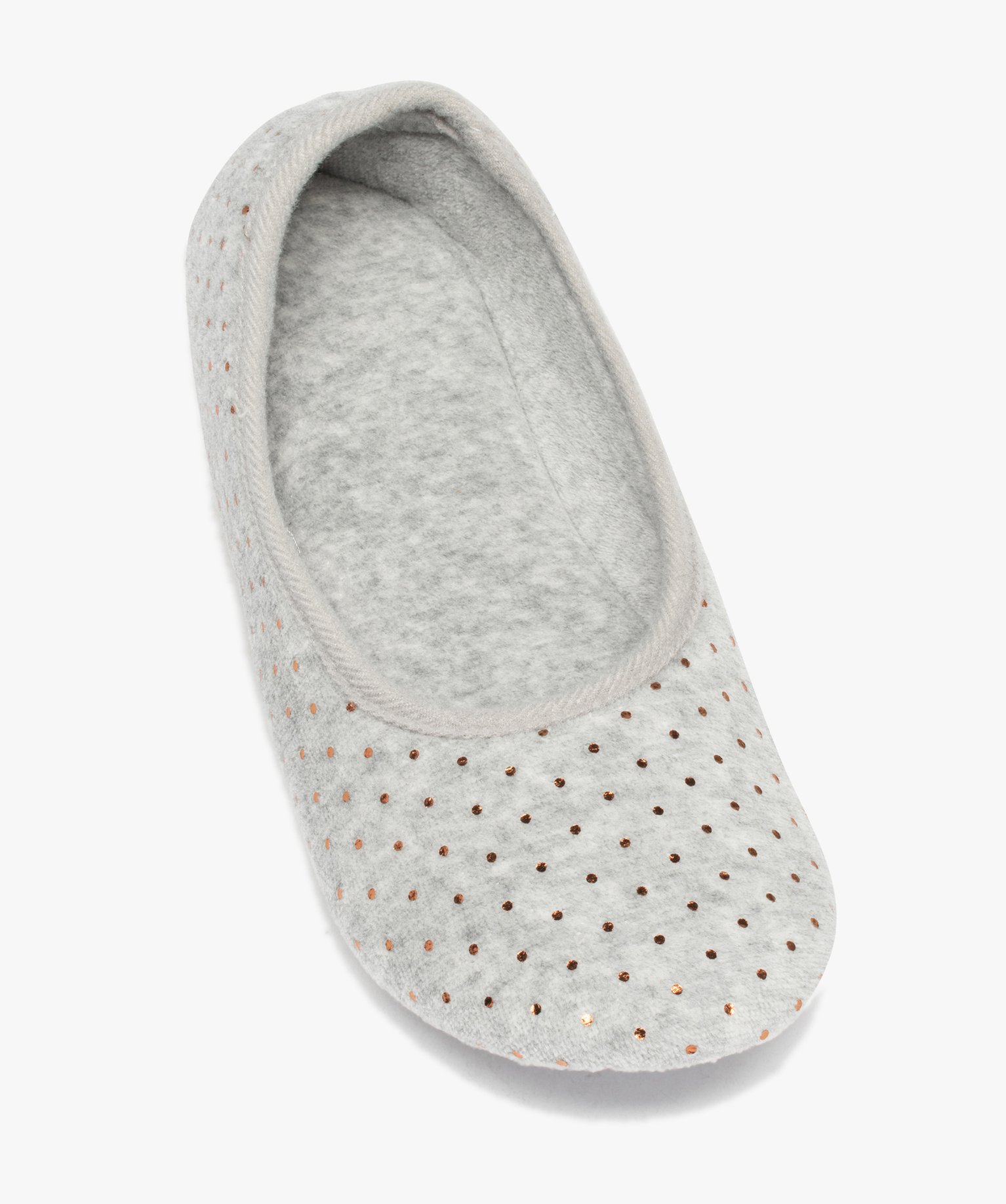 Chaussons femme ballerines en velours à pois métallisés gris | GEMO