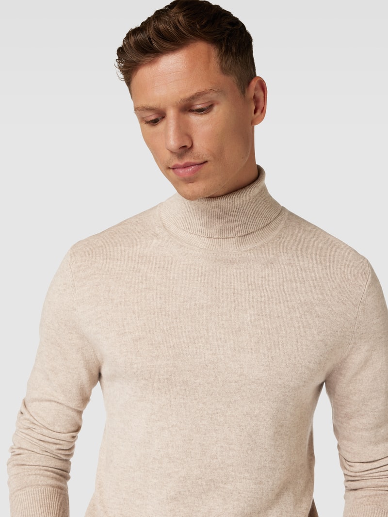 Strickpullover mit Rollkragen in stein meliert