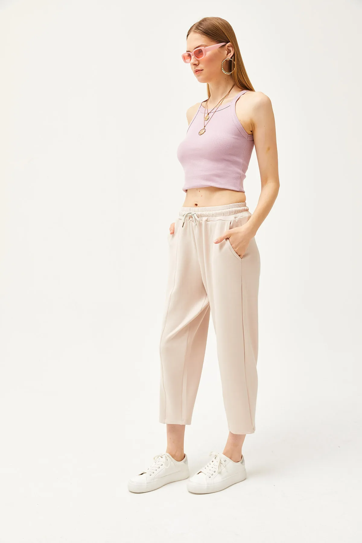 Olalook  Damen-Jogginghose aus Modal mit Pudertaschen und detaillierten, weichen, strukturierten Nähten EŞF-00000069