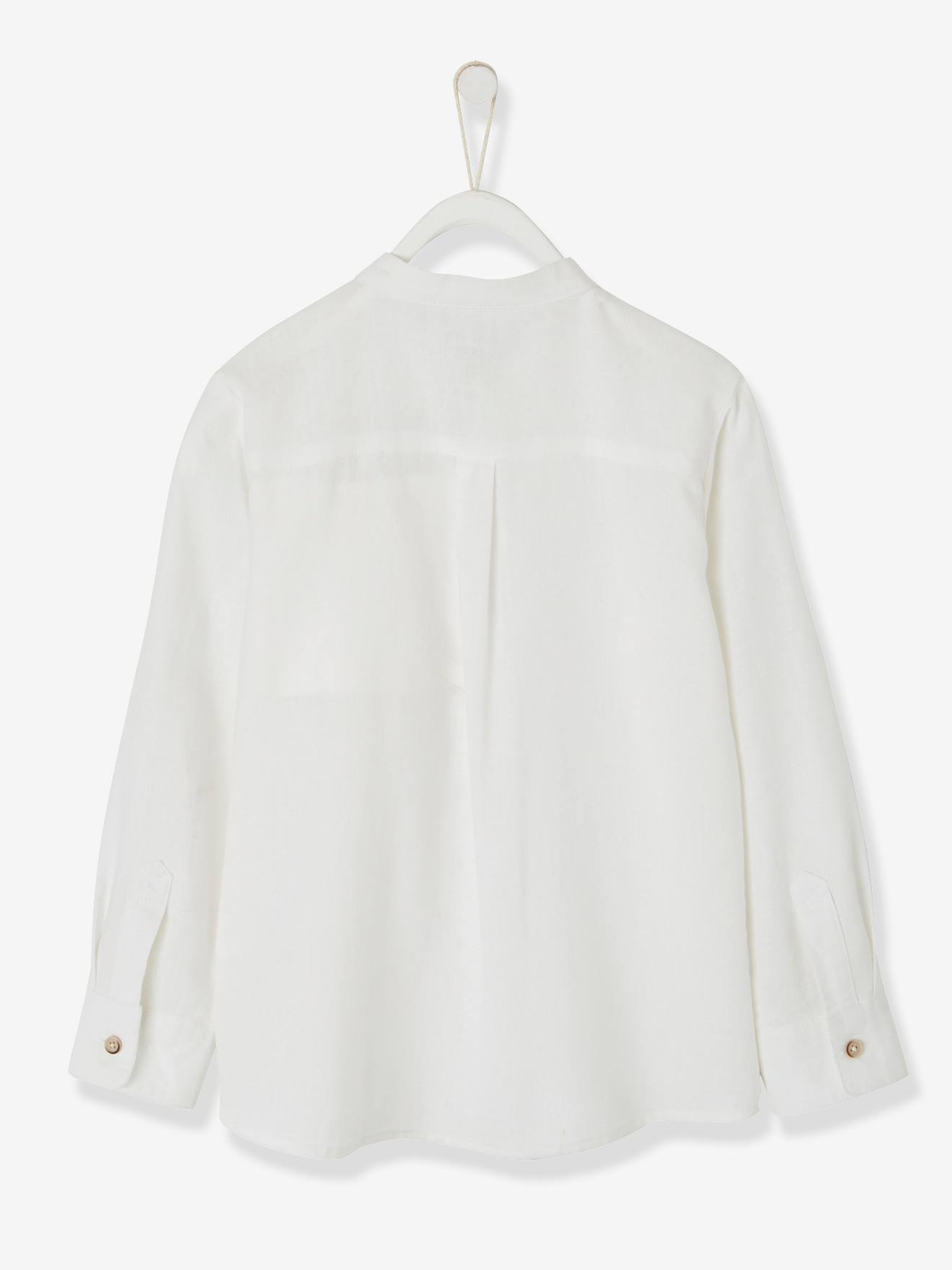 Chemise col Mao garçon en coton/lin manches longues vert