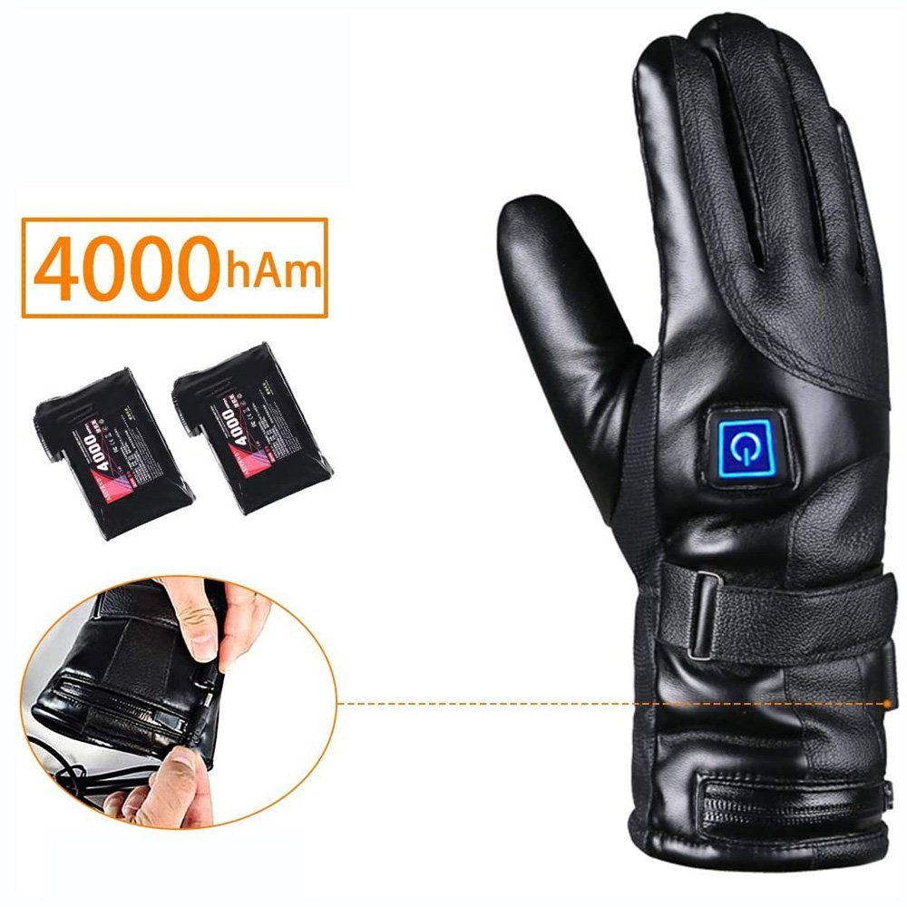 Bedee Fahrradhandschuhe Beheizte Handschuhe für Herren Damen 4000mAh Beheizte Lederhandschuhe (für Radfahren, Snowboarden, Skifahren, Winddicht, Atmungsaktiv) Beheizbare Handschuhe Fahrrad Motorrad Winterhandschuhe Ski Handschuhe