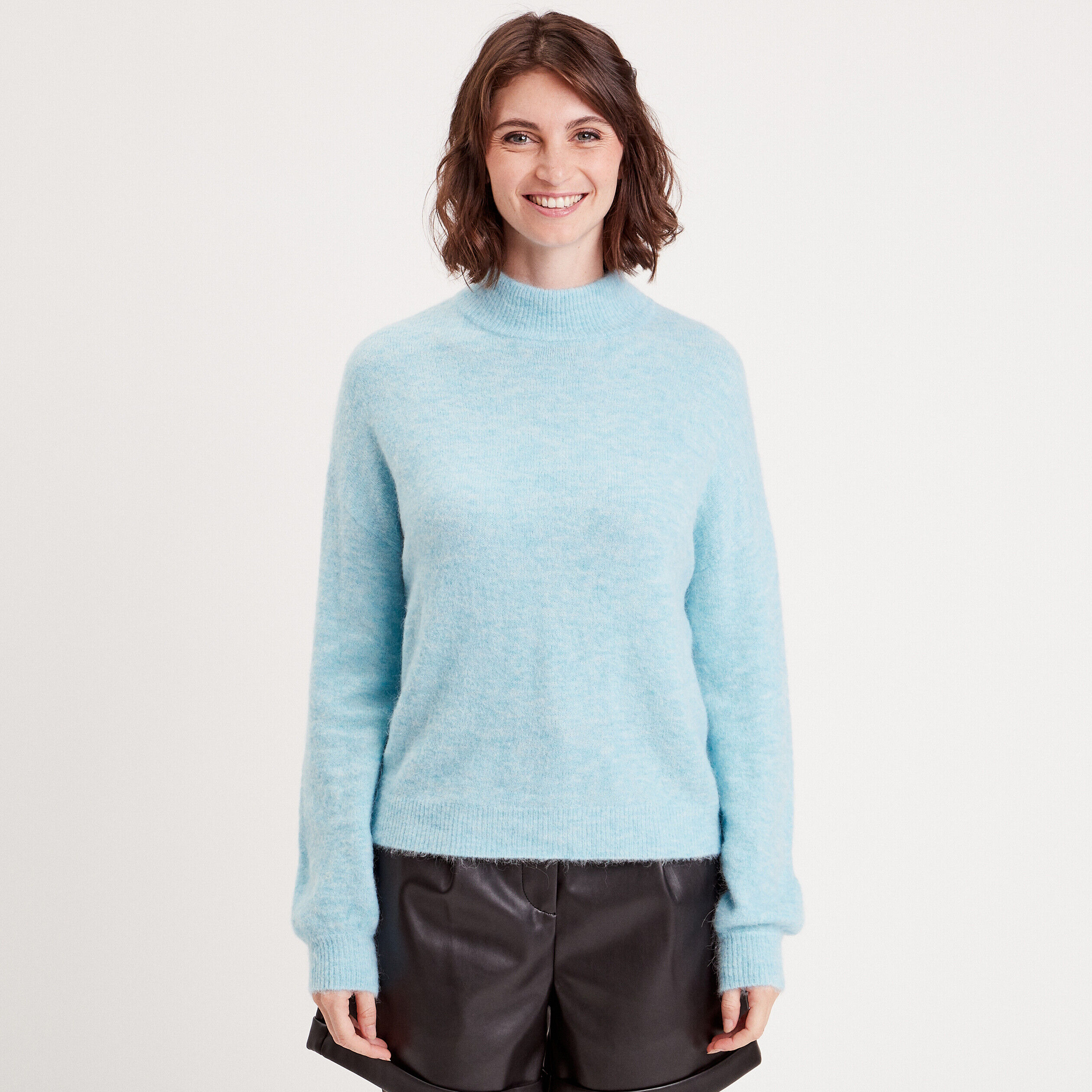 Pull col montant bleu ciel femme | Cache Cache