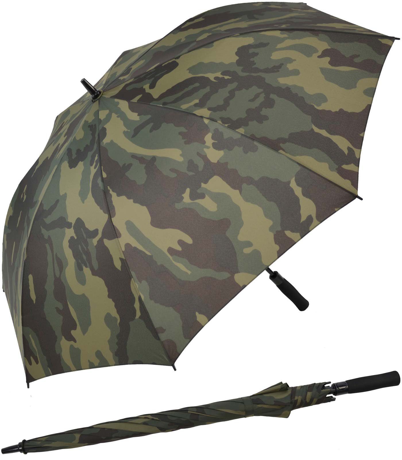 iX-brella Stockregenschirm XXL Golfschirm mit Automatik, Fiberglas Gestell - Camouflage, stabil