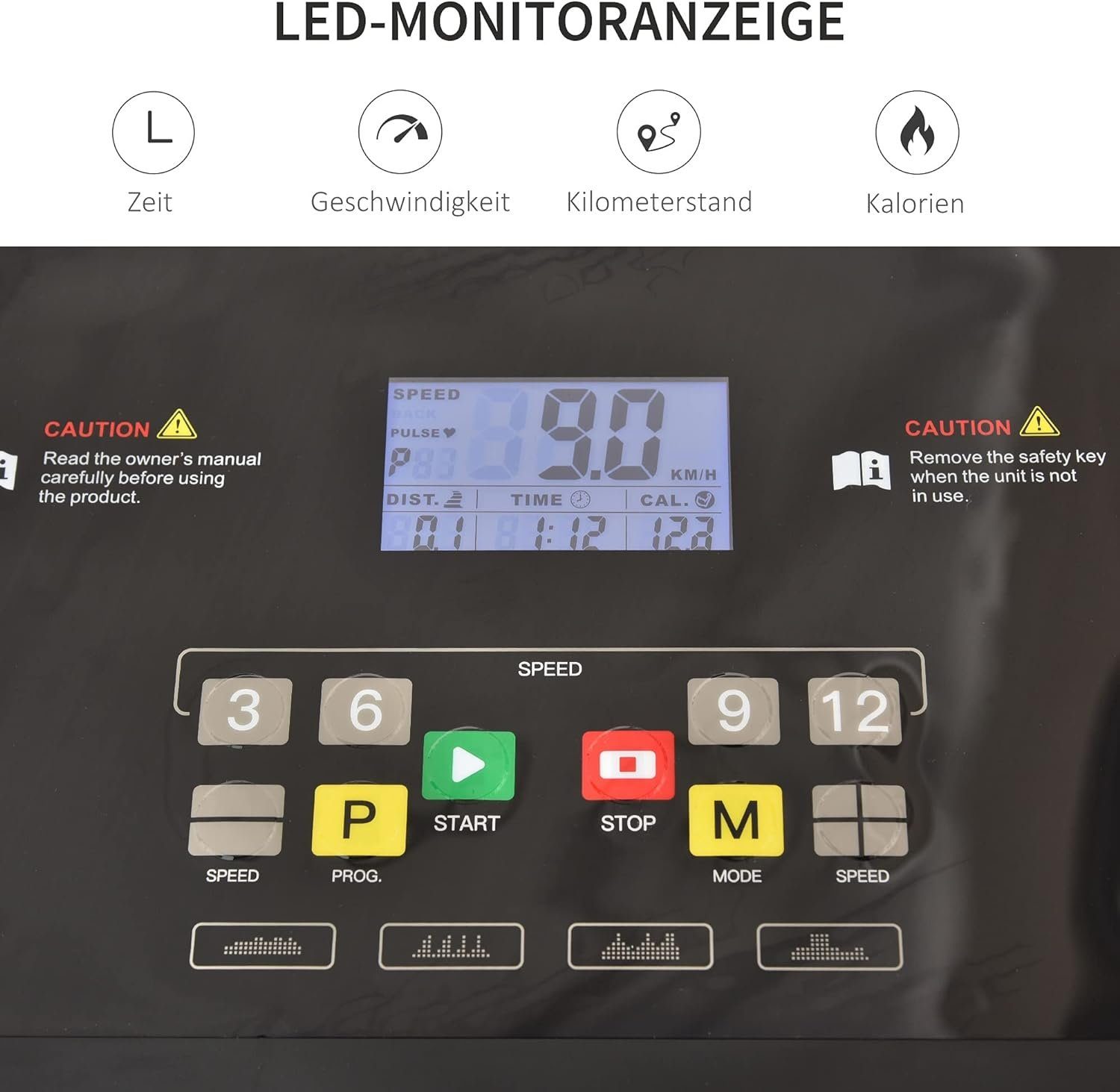 HOMCOM Laufband (Laufband Klappbar elektrisch 500W 1-12 km/h LED-Display Getränkehalter), sehr gut geeignet für Home Gym Indoor Fitness Schwarz 134 x 60 x 118cm