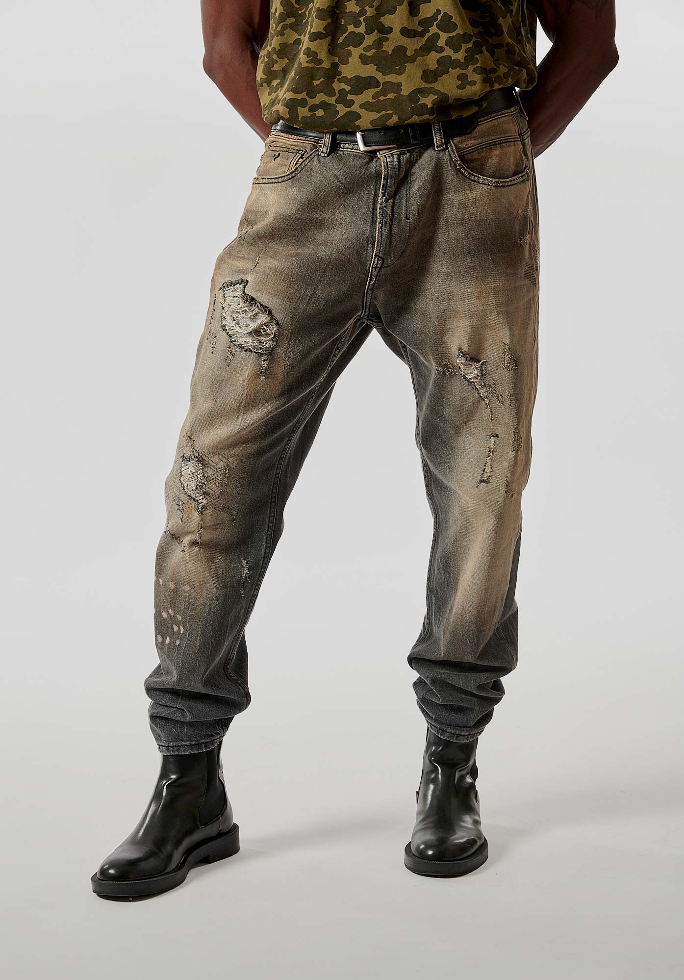 KYLAN  Jean gris relaxed cropped homme