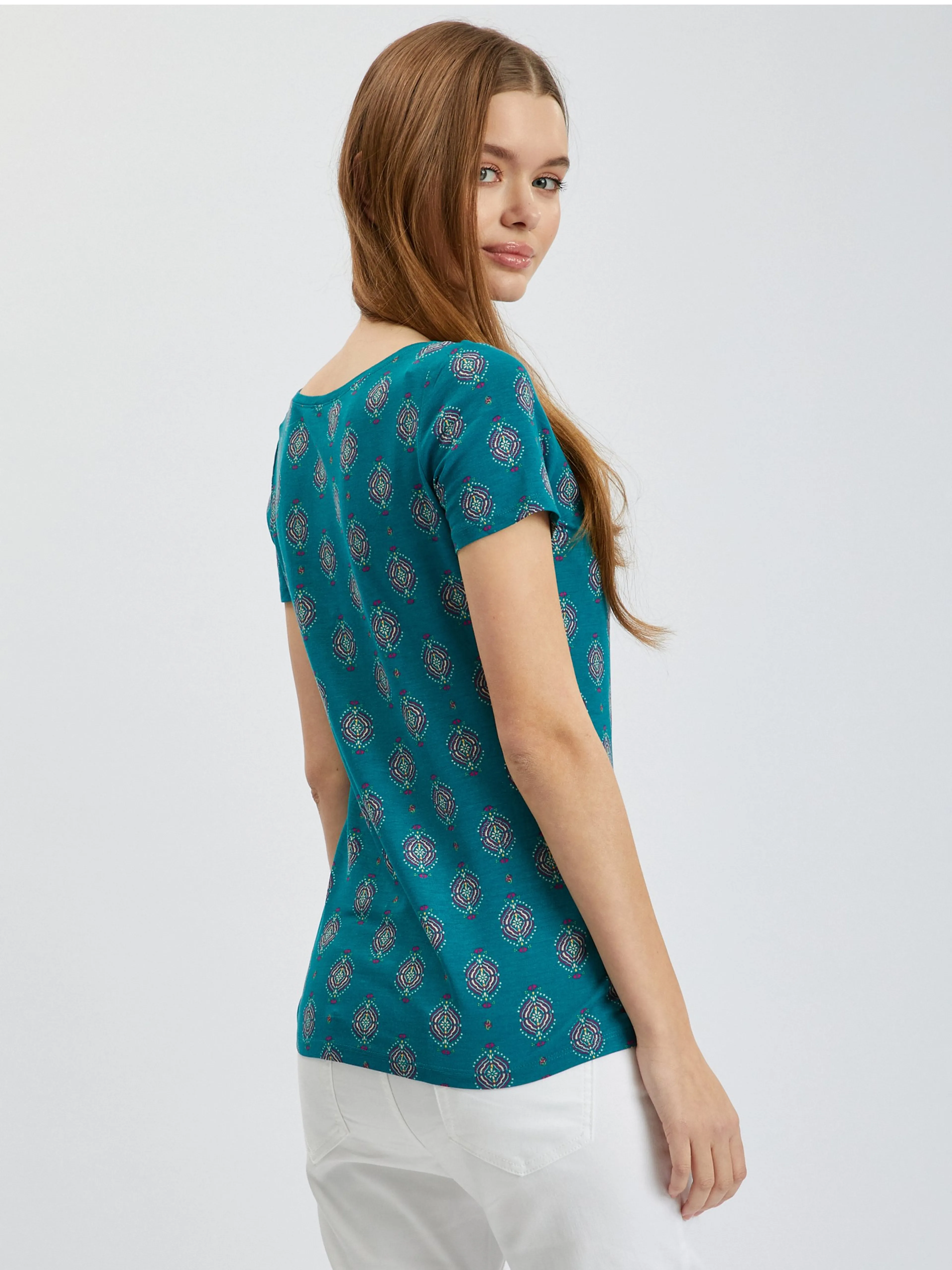 Petrolfarbenes gemustertes Damen-T-Shirt ORSAY