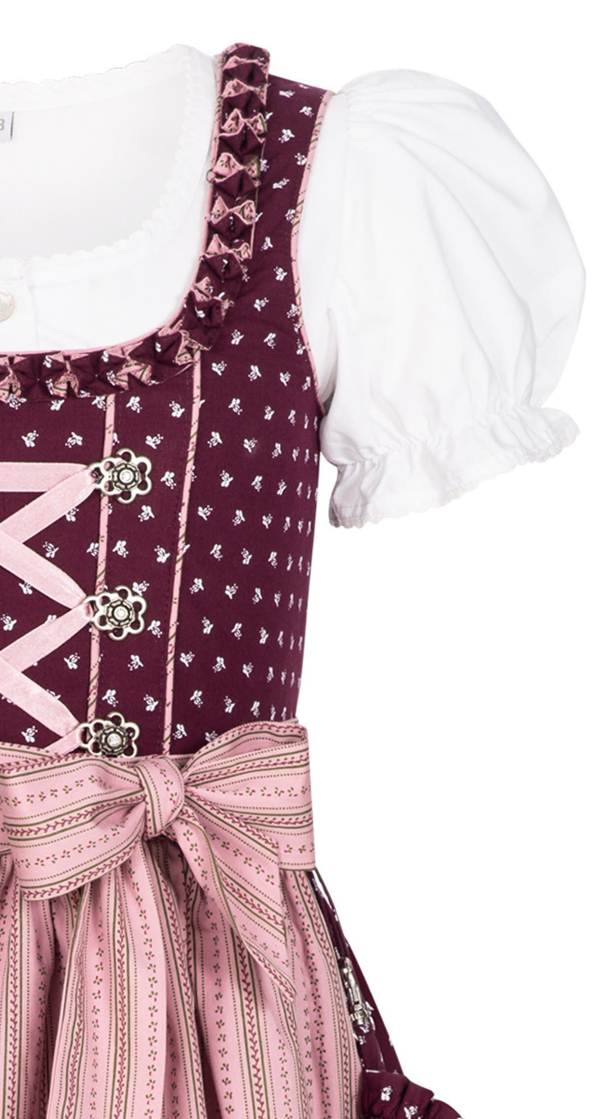 Nübler Dirndl Kinderdirndl 3-teilig Nabilia in Weinrot von Nübler 3 teiliges Set aus Dirndl, Bluse und Schürze, Kinder Tracht im Original bayerischen Stil