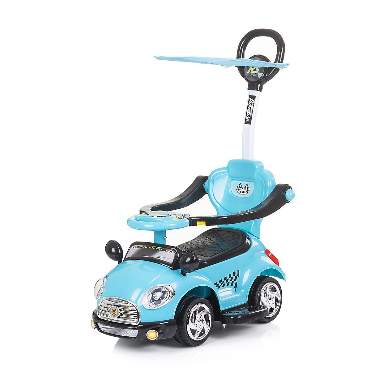 Rutschauto Super Car 2 in 1 Schubstange, Stauraum, Sonnendach, Musik Rutschautos