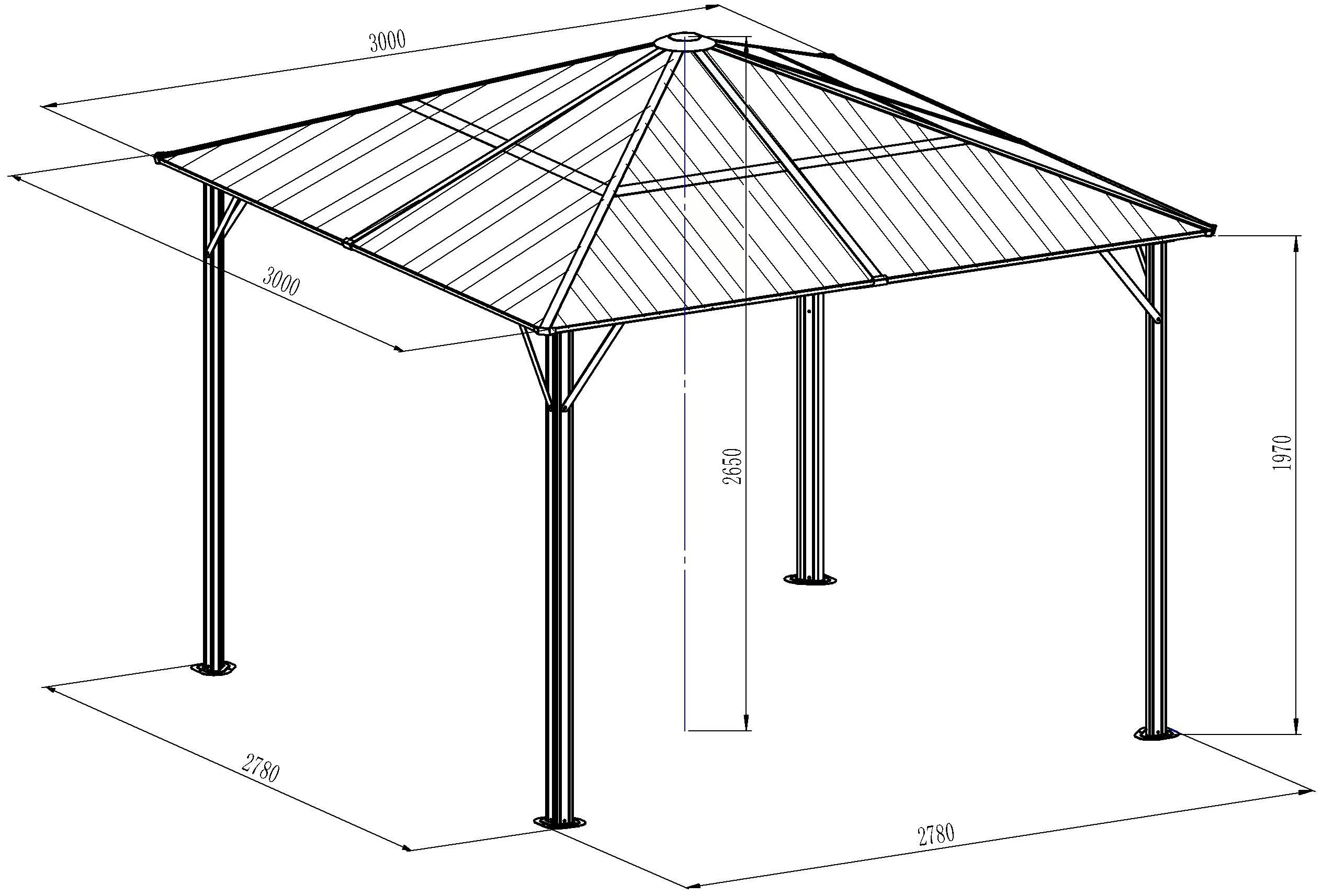 KONIFERA Pavillon Aruba 2.0, mit 4 Seitenteilen, BxT: 300x300 cm, 6 mm Polycarbonat-Dachplatten, Aluminium