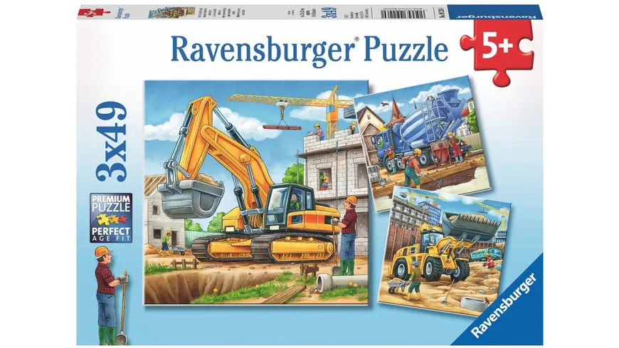 Ravensburger Puzzle - Große Baufahrzeuge, 3 x 49 Teile