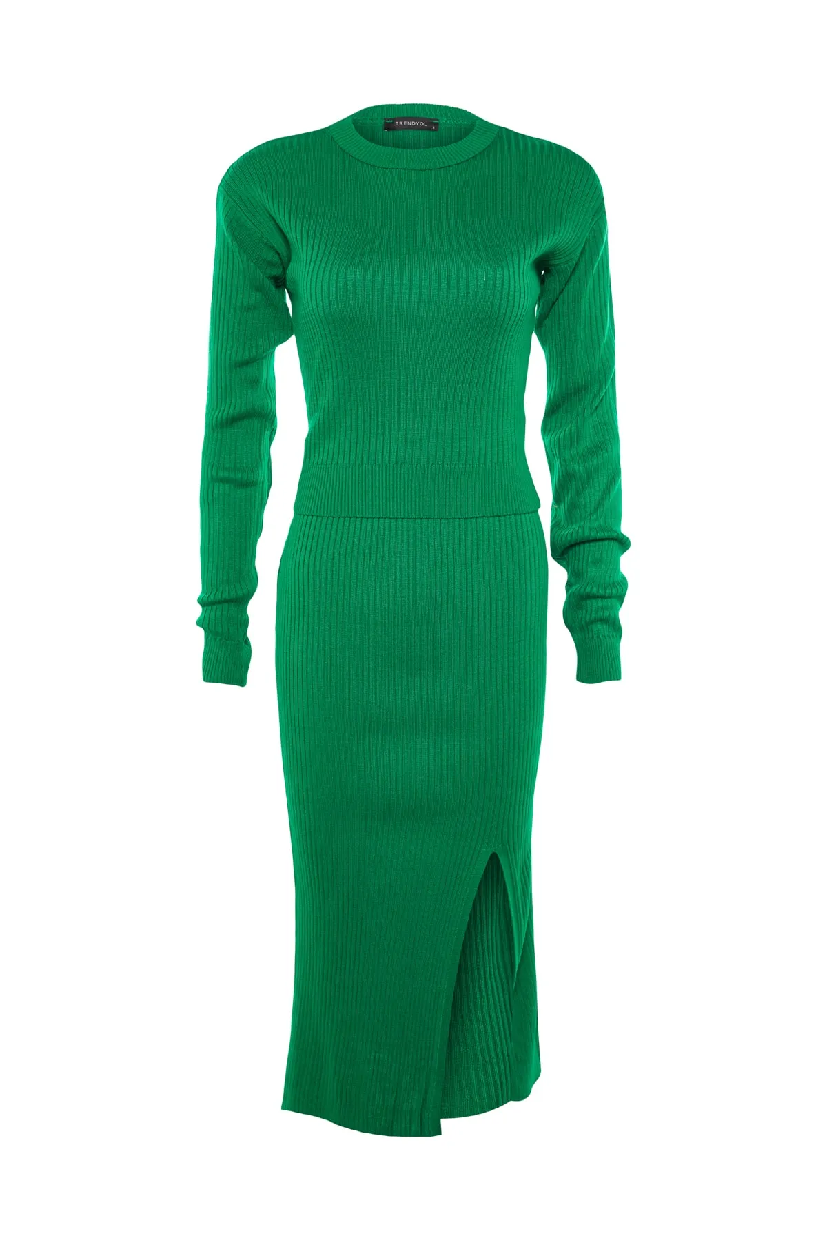 Trendyol Collection  Grüner Crop-Rock, Strickoberteil und -unterteil-Set TWOAW23AU00240