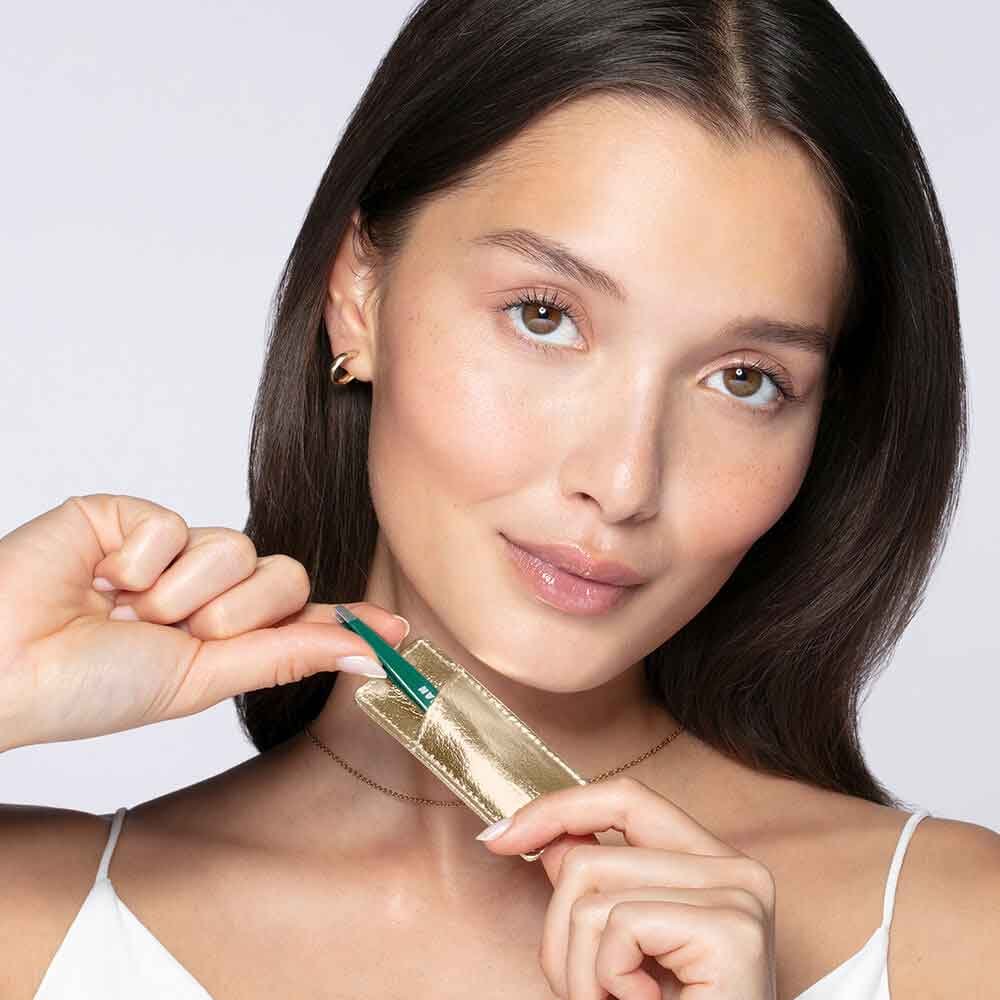 Tweezerman Brow Tools Emerald Shimmer Mini Slant Tweezer & Case
