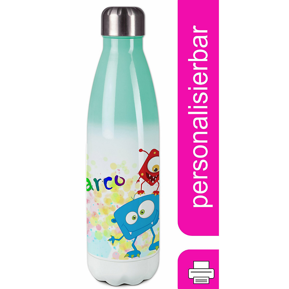 Edelstahl Kinder Thermoflasche / Trinkflasche bunt Monster Farbkleks Spülmaschinenfest, Auslaufsicher, Bruchfest, Doppelwandig, Für Heißgetränke geeignet, Mit Deckel, Isoliert