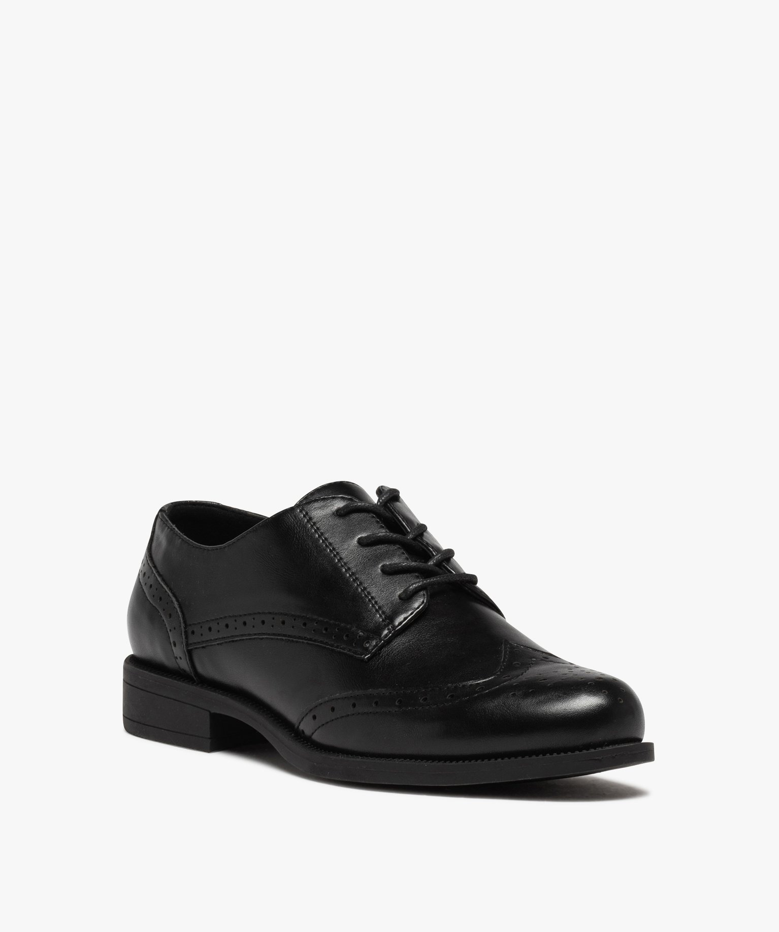 Derbies femme unis à talon plat et bout golf fleuri noir | GEMO