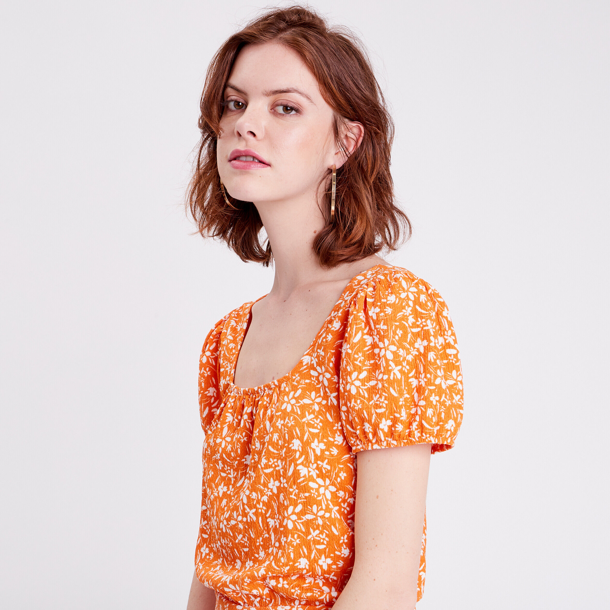 T-shirt cintré bandes croisées orange femme | Cache Cache