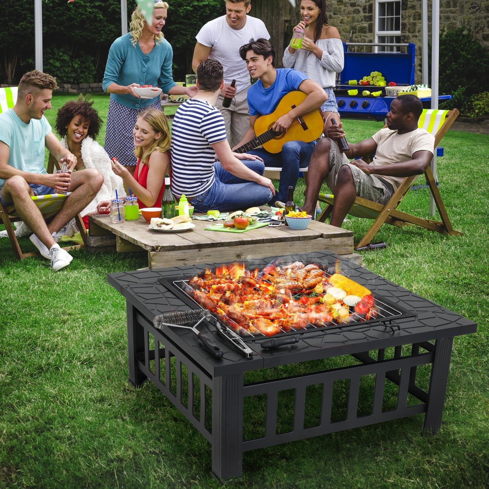 TLGREEN Feuerschale, Feuerschalen für den Garten, mit Grillrost & Wasserfeste Abdeckung
