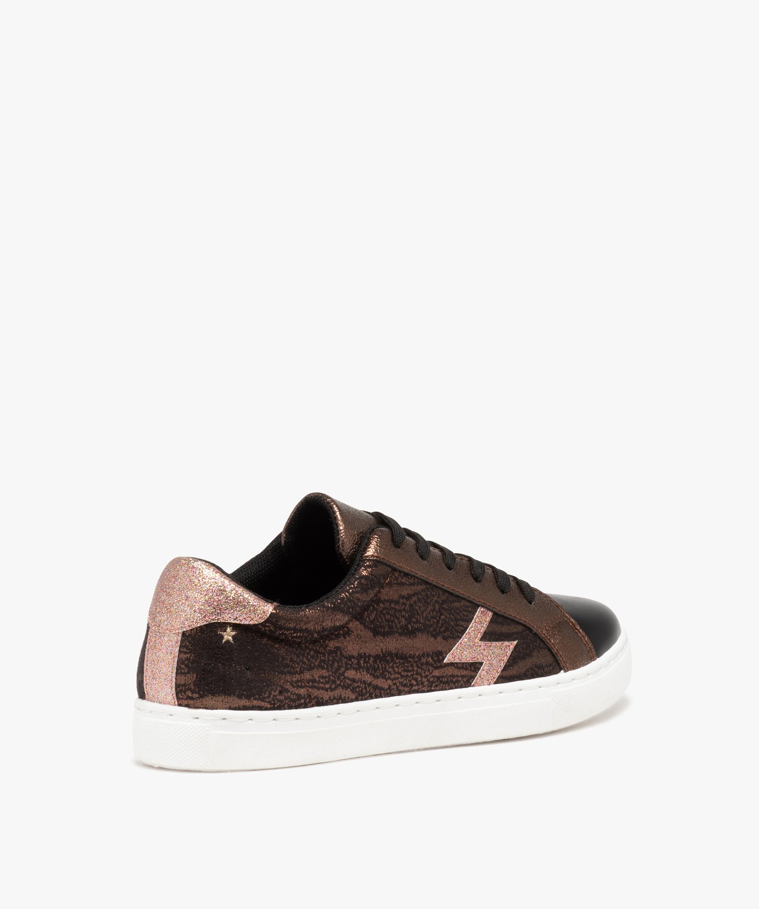 Baskets femme zébrées avec détails à paillettes bronze | GEMO