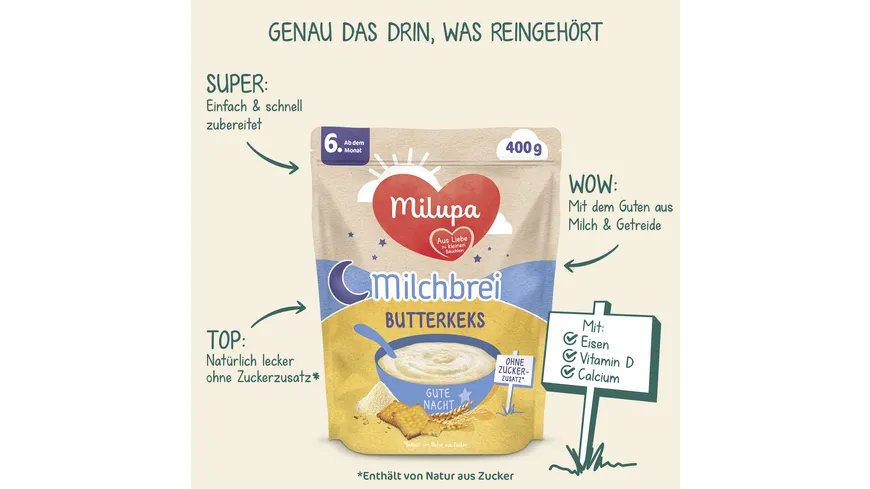 MILUPA Milchbrei Butterkeks Gute Nacht ab dem 6. Monat 400 g