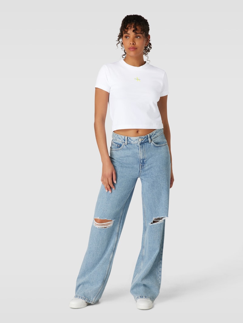 Cropped T-Shirt mit Label-Print Modell 'MONOLOGO BABY TEE' in weiss