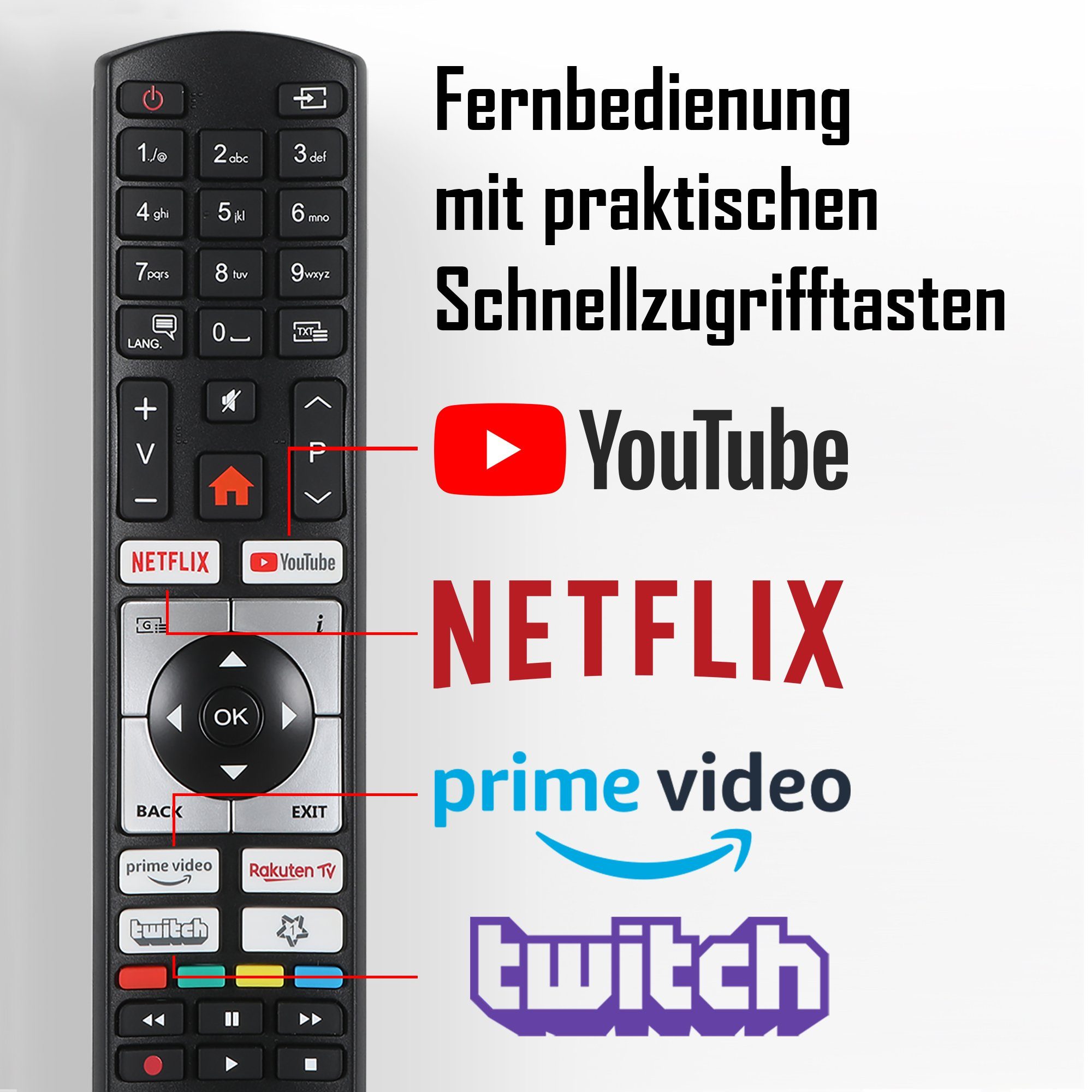 Telefunken QU50K800 QLED-Fernseher (126 cm/50 Zoll, 4K Ultra HD, Smart TV, HDR Dolby Vision, WCG, Triple-Tuner, Bluetooth, HD+ 6 Monate inkl)