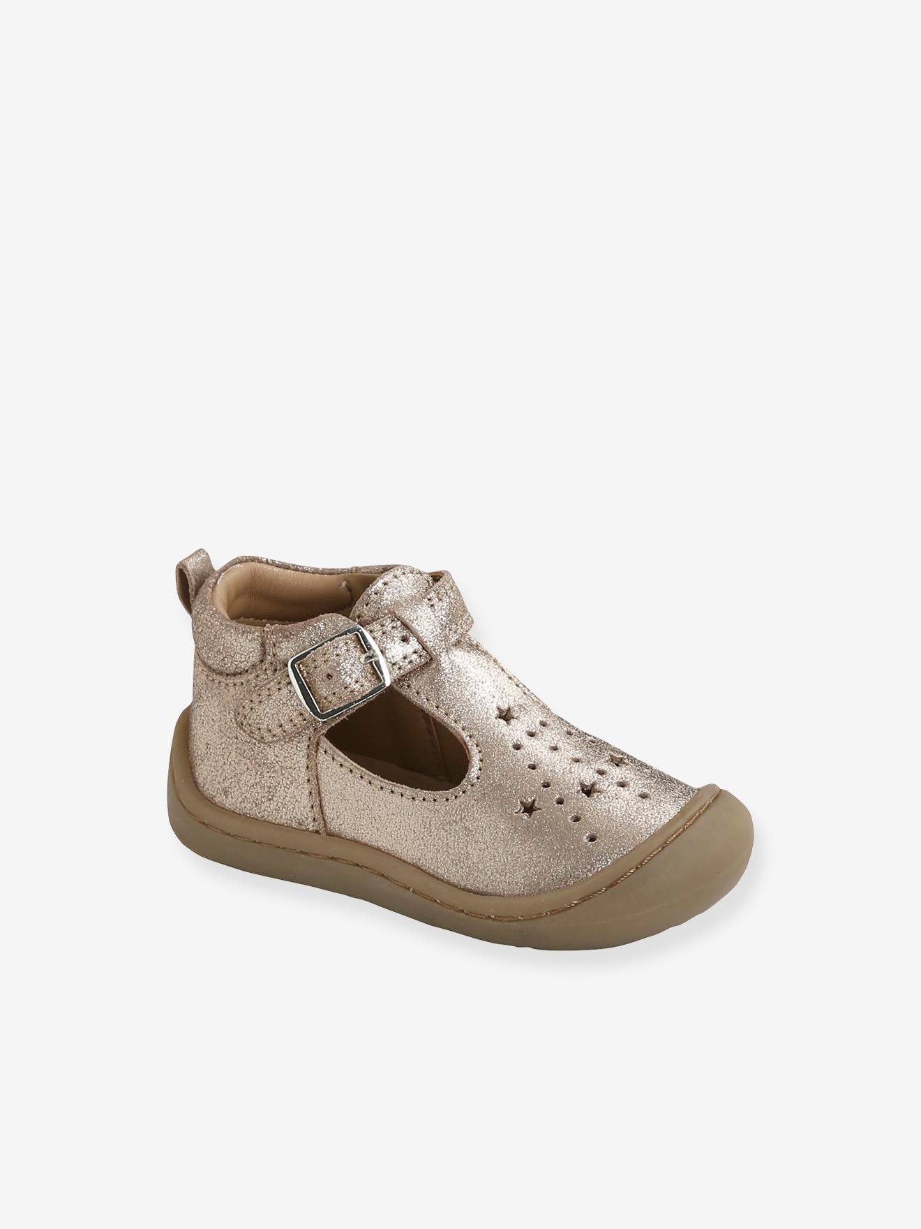 Salomés cuir souple bébé 4 pattes or