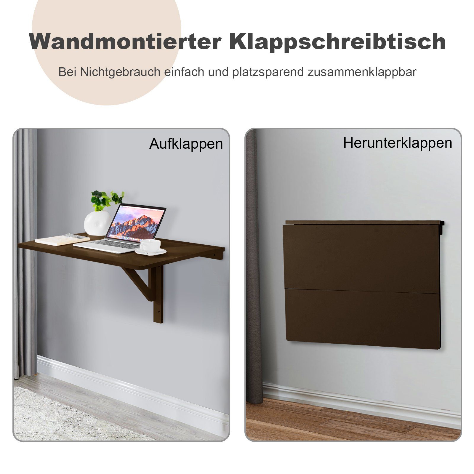 COSTWAY Klapptisch Wandtisch Wandmontage, 80 x 60 cm, klappbar