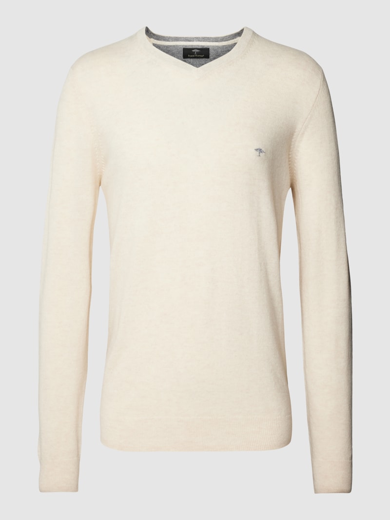 Strickpullover mit Logo-Stitching in offwhite