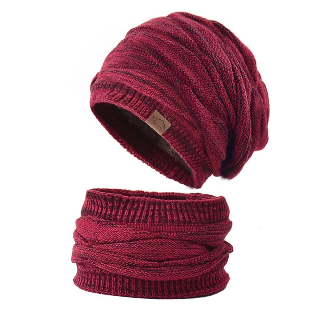 Strickmütze Strickmütze Winter Damen (1-tlg, Mütze + Schal) Winter Warme Gefüttertes Fleece Mütze