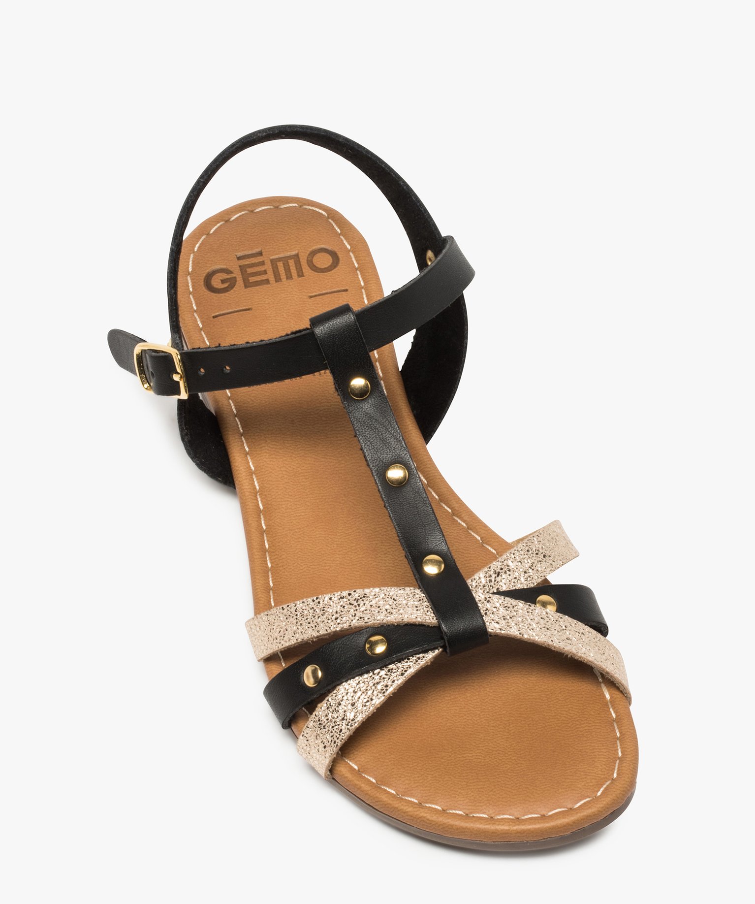 Sandales fille à brides bicolores et clous métalliques noir | GEMO