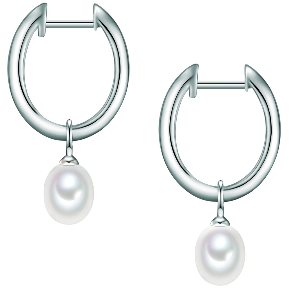 Valero Pearls Créoles en argent Argent sterling Oxyde de zirconium (CZ) Perle de culture d'eau  Boucles d'oreilles