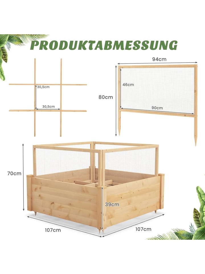 COSTWAY Hochbeet mit Schutzgitter 107cm in Beige günstig kaufen onesize